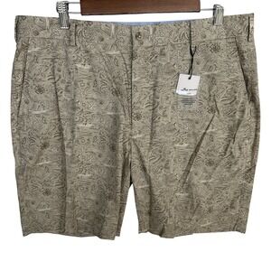 Peter Millar Pele Cotton Blend Poplin Shorts‎ Seaside Collection Khaki Mens 36x9
